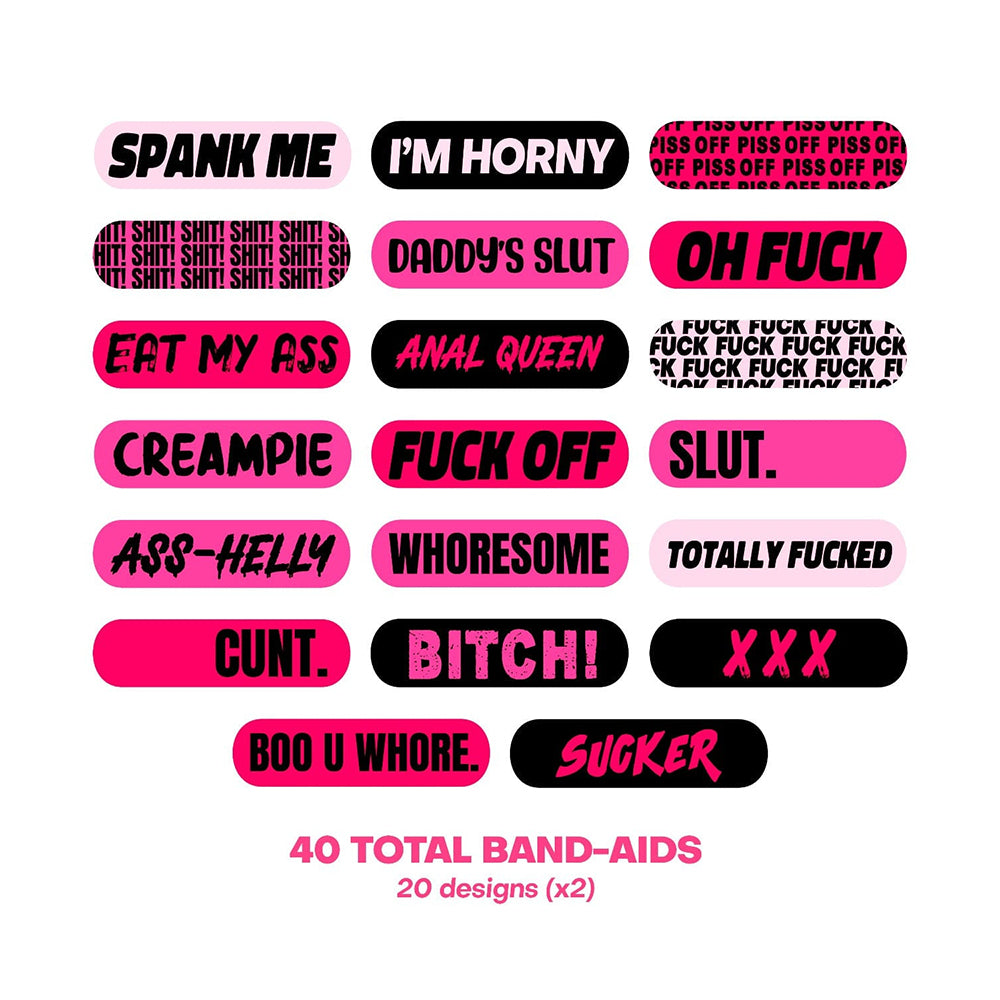 Ouchie Stix by Neva Nude Naughty Naughty XXX Bandages 40-Pack Twenty pink-and-black Ouchie Stix Naughty XXX bandage designs marked 40 total