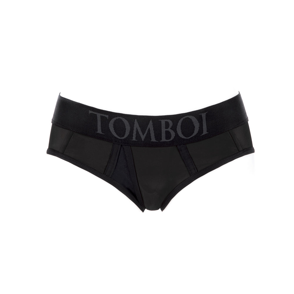SpareParts Tomboi Cover Brief Style Underwear Harness Nylon Black/Black XXS SpareParts Tomboi black XXS harness brief front view