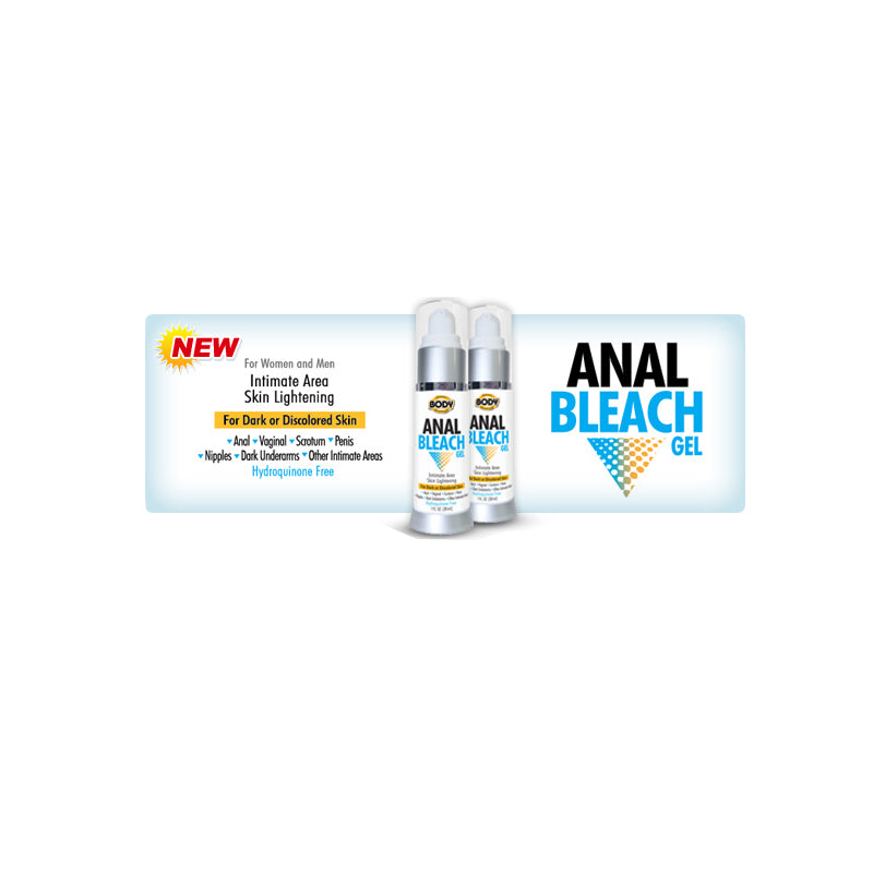 Body Action Anal Bleach Gel 1oz Body Action Anal Bleach Gel two small gel bottles in white turquoise display graphic