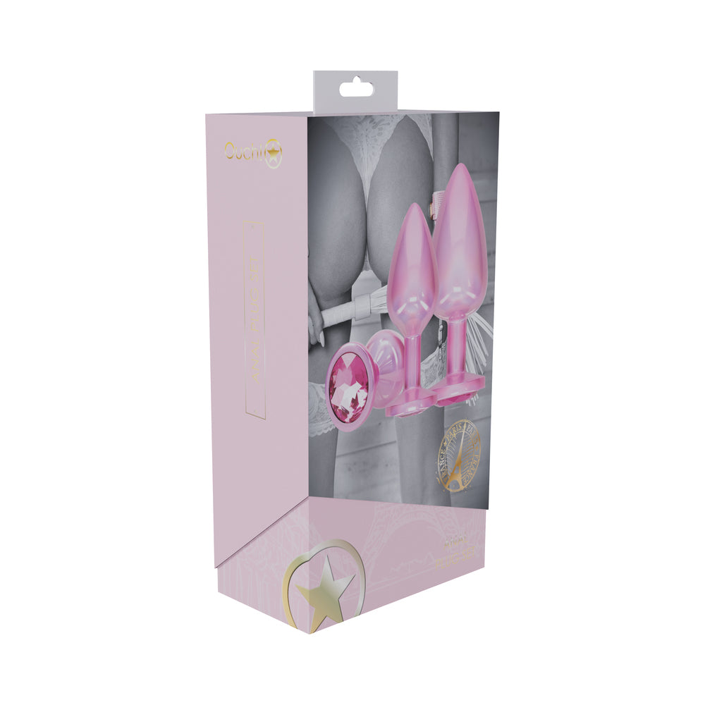 Ouch! International Paris Collection Metal Anal Plug Set Pink Ouch International Paris three-piece pink anal plug set box