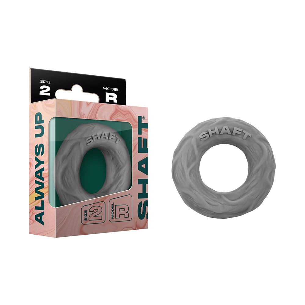 Shaft Model R: C-Ring Grey Size 2 gray Shaft Model R Size 2 single C-ring beside pink retail box