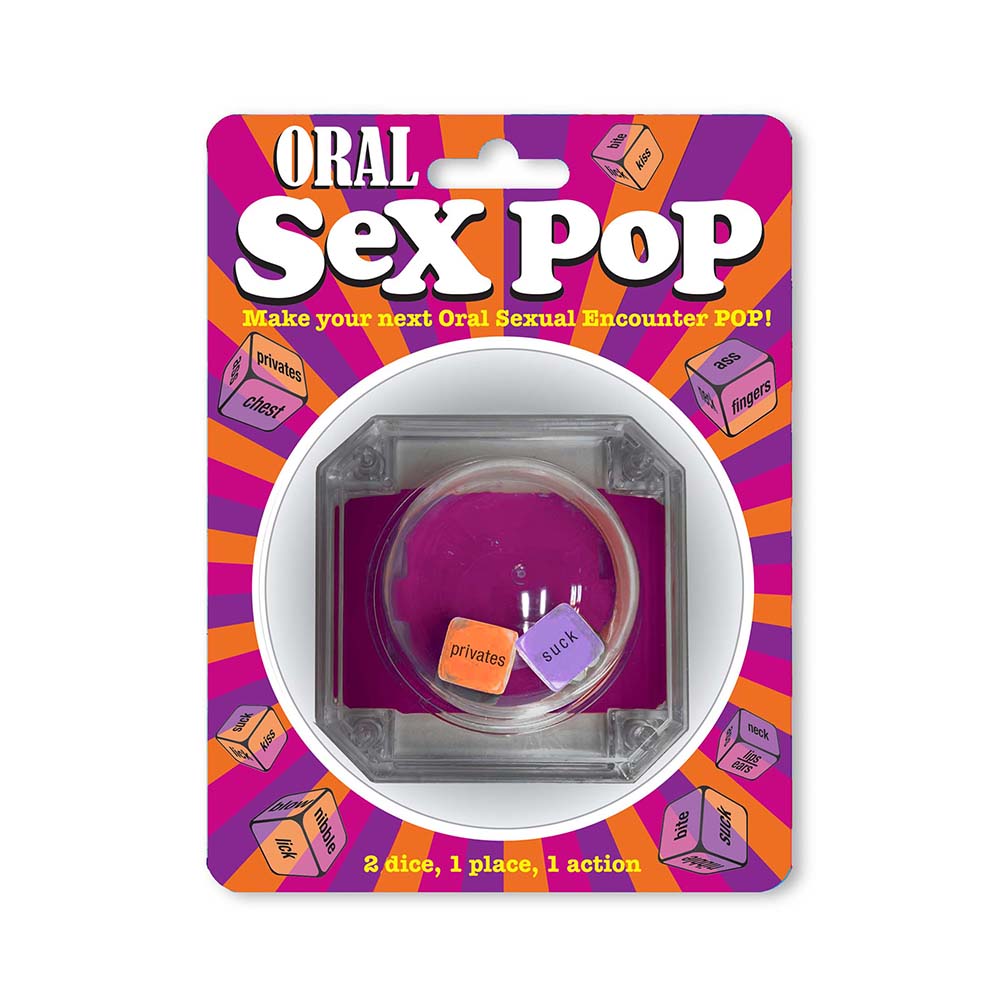 Oral Sex Pop Game Oral Sex Pop clear two-dice popper with pink dome on multicolor card