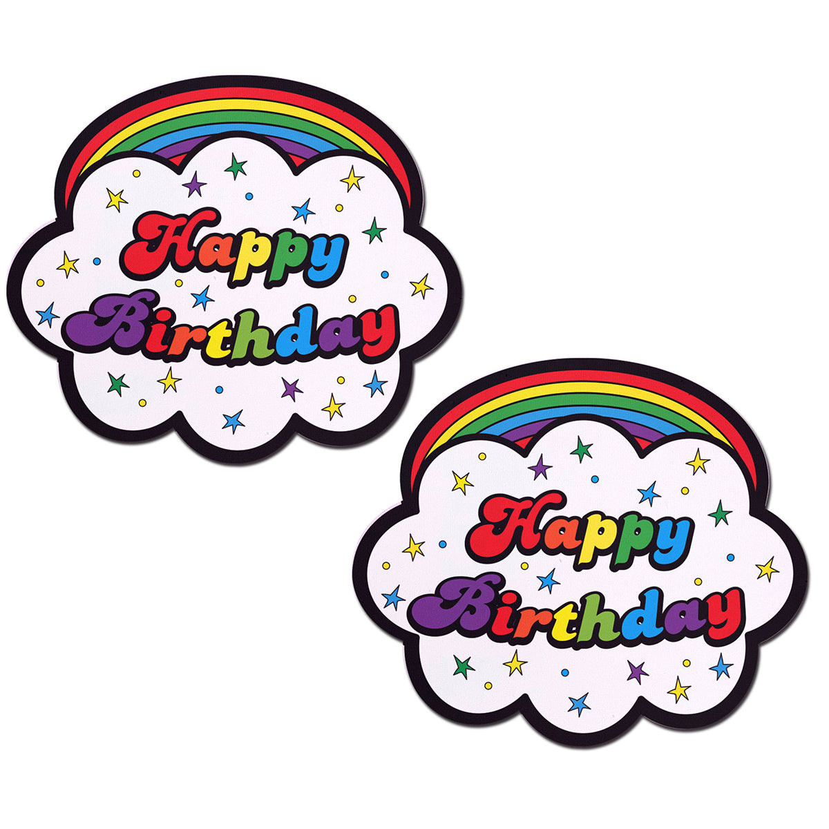 Pastease Happy Birthday Cloud Rainbow Pasties rainbow cloud Pastease pasties with multicolor Happy Birthday lettering