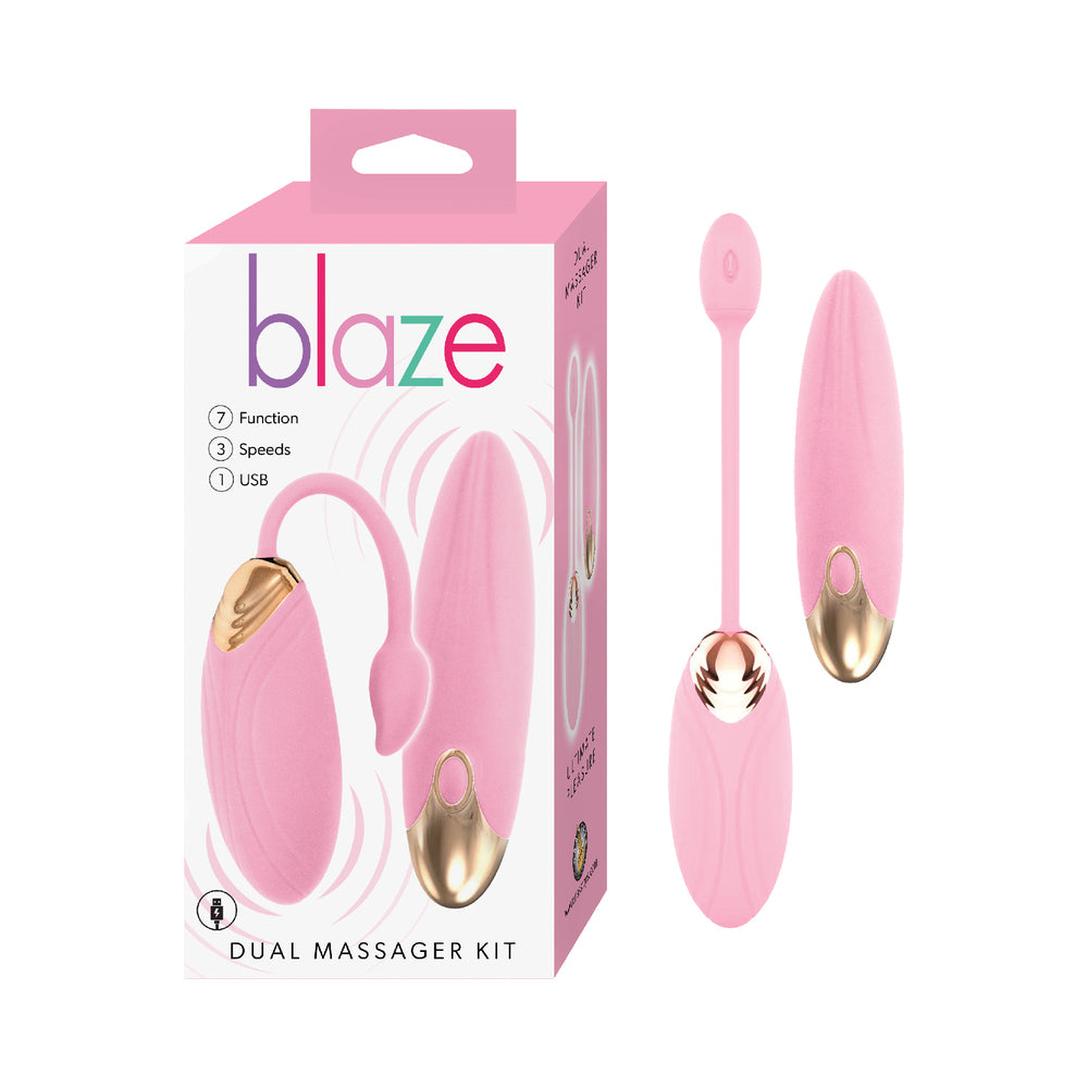 Blaze Dual Massager Kit Pink Pink Blaze dual massager kit beside matching retail box