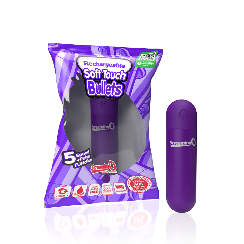 Screaming O Soft Touch Rechargeable Bullets Purple purple Screaming O Soft Touch rechargeable bullet with black storage pouch