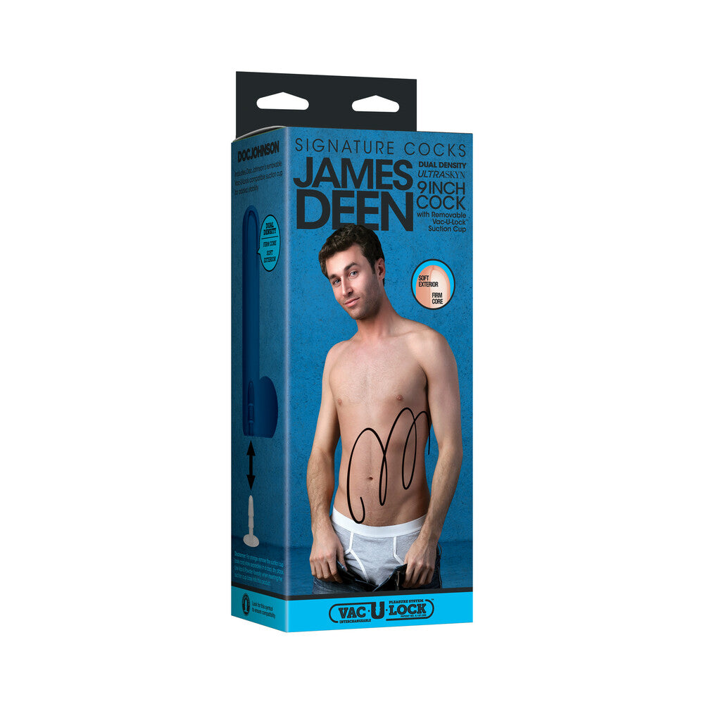 Signature Cocks James Deen 9 in. ULTRASKYN Cock with Removable Vac-U-Lock Suction Cup James Deen ULTRASKYN suction cup dildo in blue box