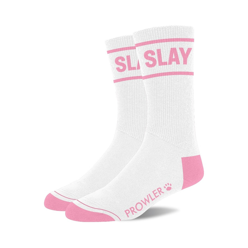 Prowler Slay Socks Pair of white Prowler socks with pink SLAY cuff lettering
