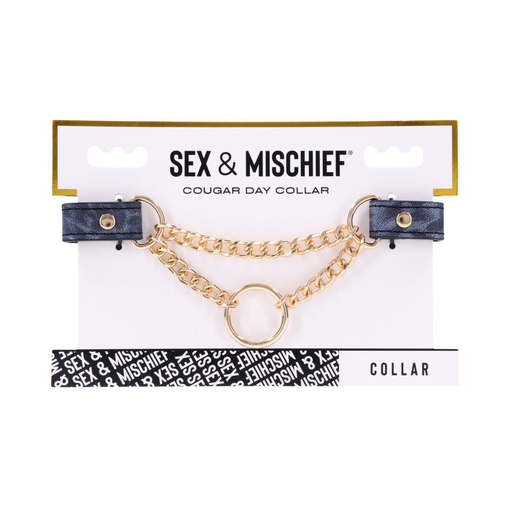 Sportsheets Sex & Mischief Cougar Day Collar Sportsheets Cougar blue day collar layered gold chains between blue side straps