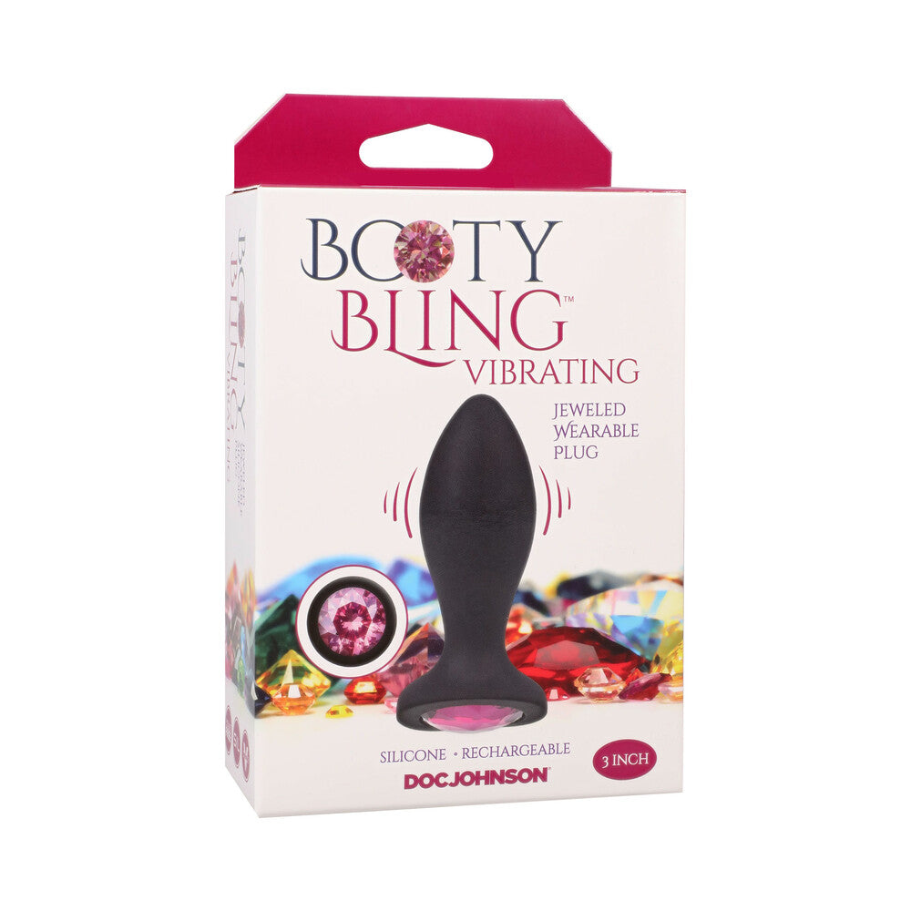 Booty Bling Jeweled Wearable Vibrating Silicone Plug 3 in. Pink Booty Bling Jeweled Wearable Vibrating Silicone Plug 3 in. Pink