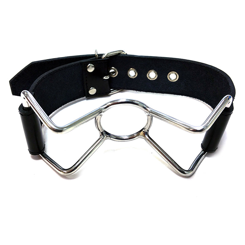 Rouge Spider Gag Rouge Black Leather Spider Gag with polished metal frame