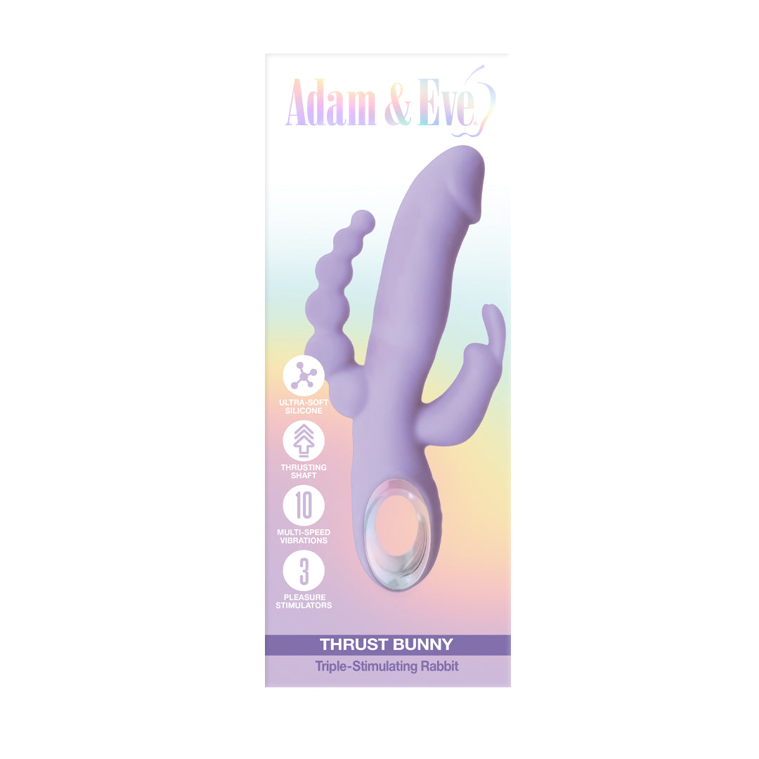 Adam & Eve Thrust Bunny Triple-Stimulating Rabbit Adam and Eve Thrust Bunny lilac vibrator in retail card