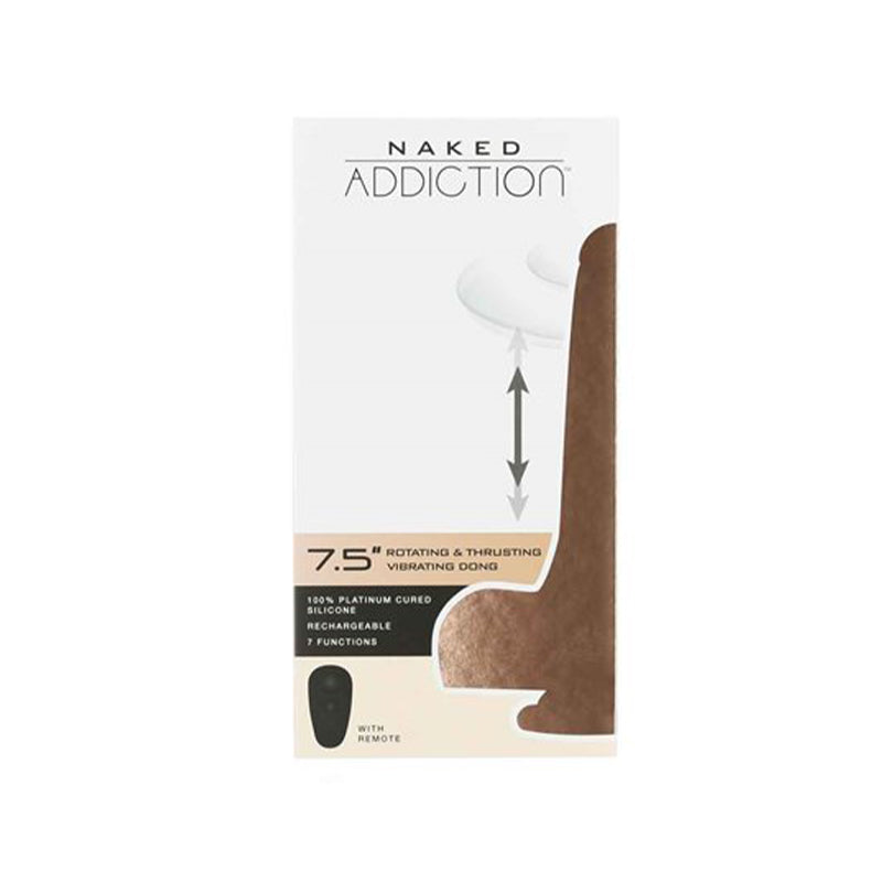 Naked Addiction The Freak 7.5 in. Rotating & Thrusting Vibrating Dildo Beige Tall white Naked Addiction The Freak box with beige product cutout