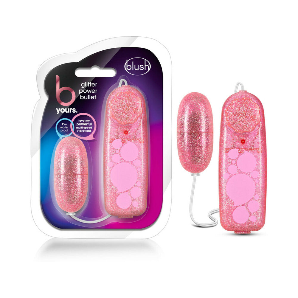 B Yours Glitter Power Bullet Remote-Controlled Egg Vibrator Pink B Yours Glitter Power Bullet retail pack with pink controller and egg