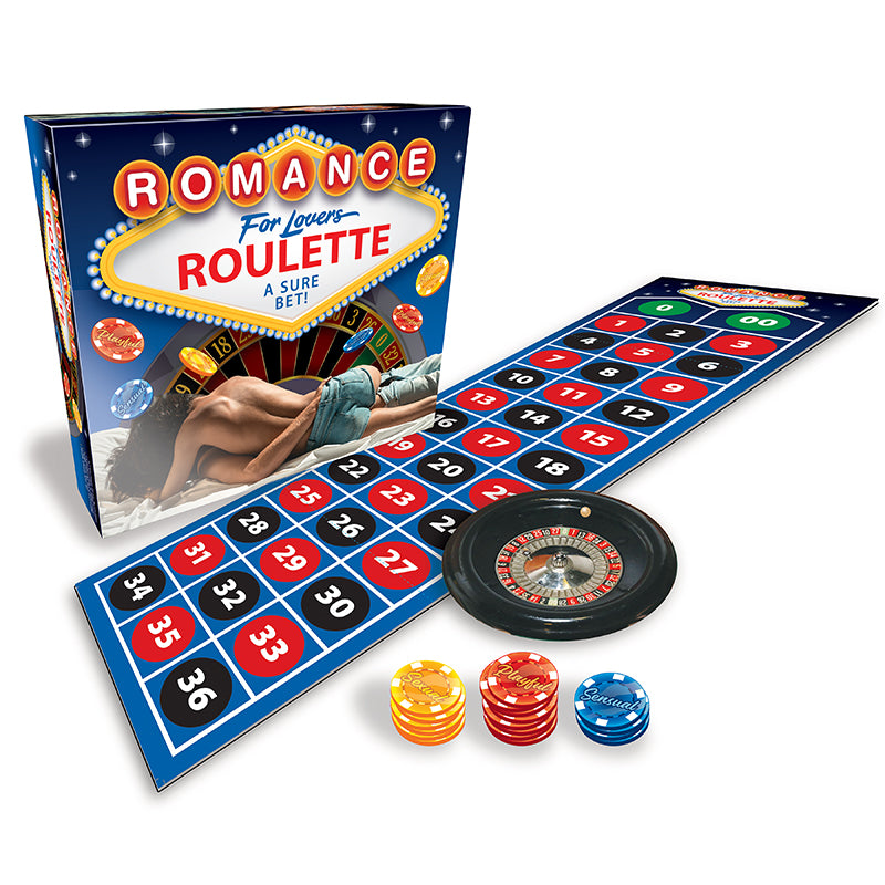 Romance Roulette Erotic Game Romance Roulette box with numbered mat wheel and colored chips