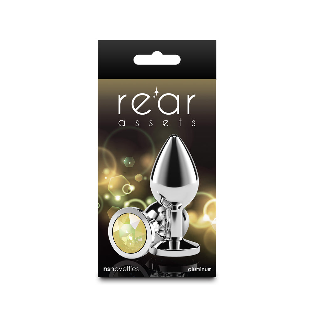 Rear Assets Silver Medium Yellow Gem Rear Assets medium silver plug with yellow gem in black box