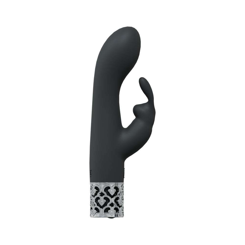 Royal Gems Royal Rabbit Silicone Rechargeable Vibrator Black black Royal Gems Royal Rabbit vibrator with curved shaft and looped side arm