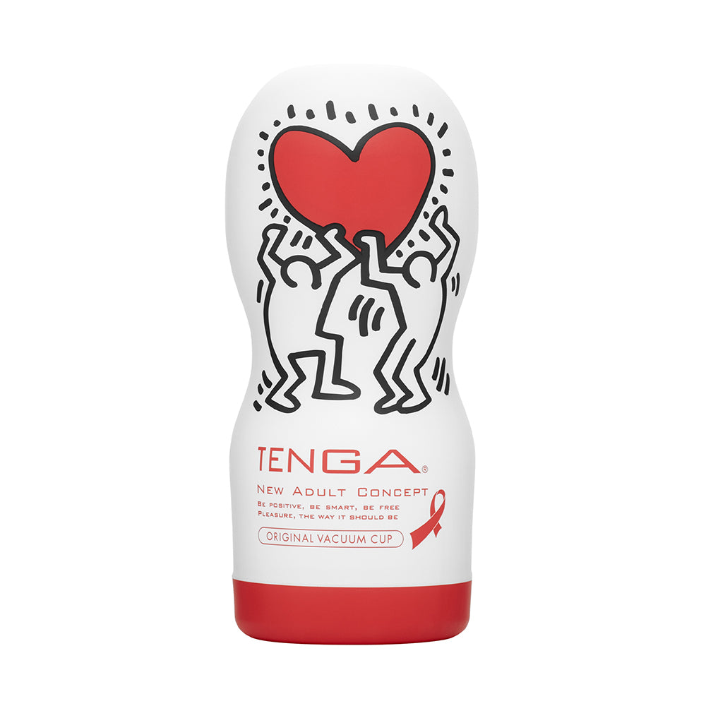 Tenga Keith Haring Original Vacuum Cup white TENGA Keith Haring Original Vacuum Cup with red heart and dancing figures