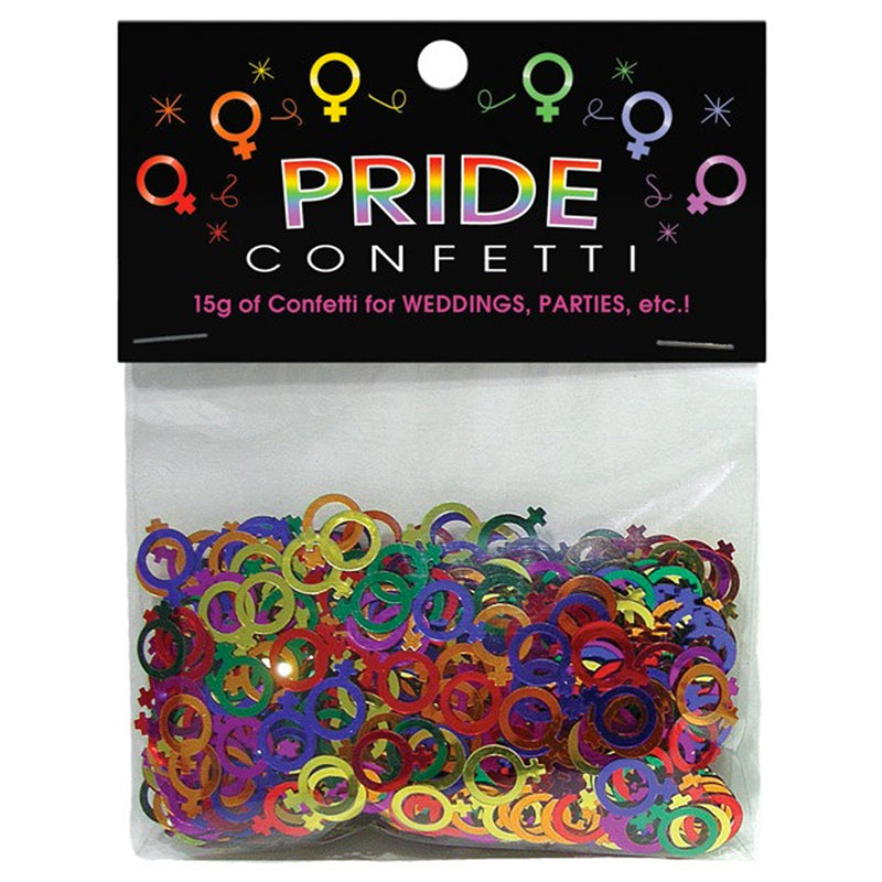 Lesbian Confetti Kheper Games Pride Confetti clear bag of multicolor symbols with black header card
