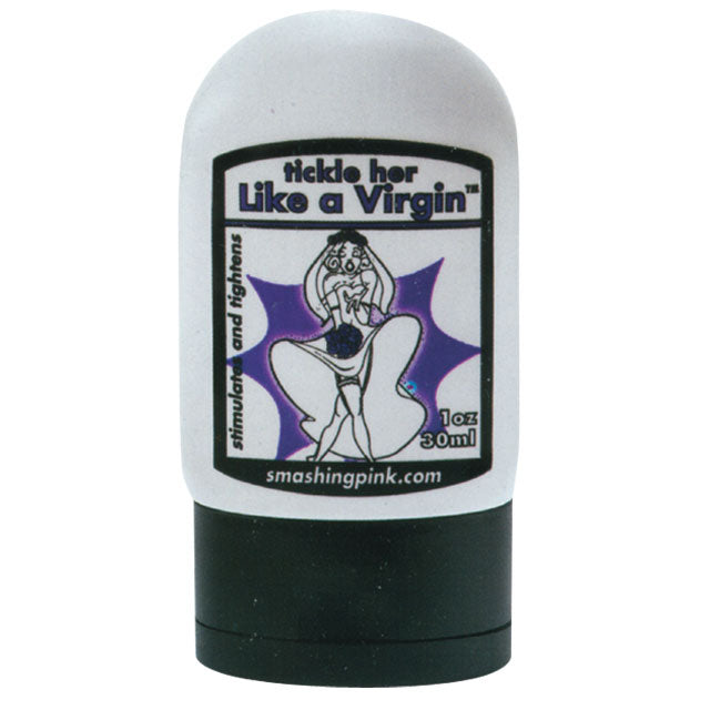 Tickle Her Like A Virgin Lotion 1oz Tickle Her Like a Virgin 1 oz lotion bottle with black cap and illustrated label