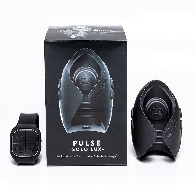 Hot Octopuss Pulse Solo Lux Rechargeable Remote-Controlled Vibrating Stroker Black Pulse Solo Lux black stroker controller and retail box