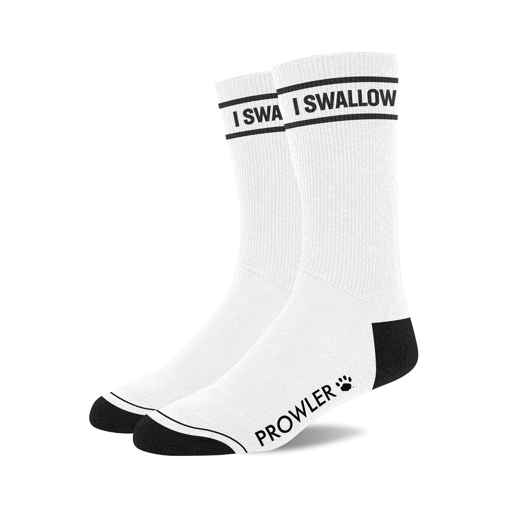 Prowler RED I Swallow Socks Prowler RED I Swallow white cotton socks pair with black I Swallow cuff lettering black heels and black toes