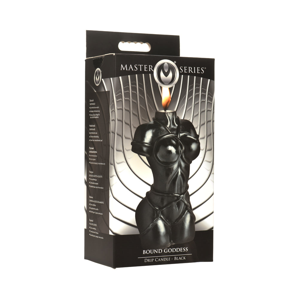 Master Series Bound Goddess Drip Candle Black black Bound Goddess torso-shaped drip candle displayed in retail box