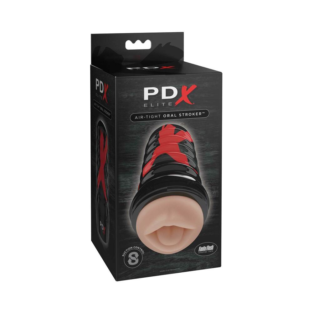 PDX Elite Air Tight Oral Stroker Beige/Black PDX Elite Air Tight Oral Beige Black Stroker in black retail carton