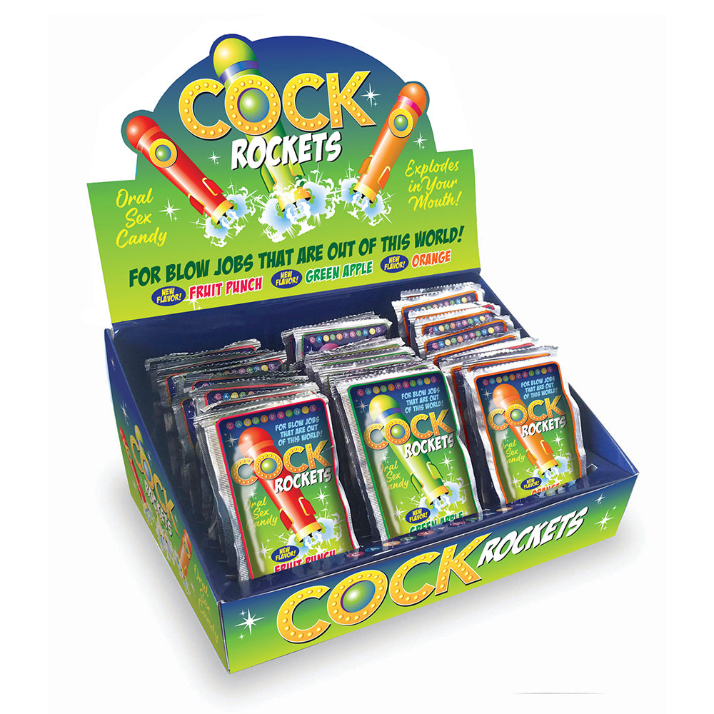 Cock Rockets Assorted Flavor Display Cock Rockets 36-packet assorted candy display in blue and green box