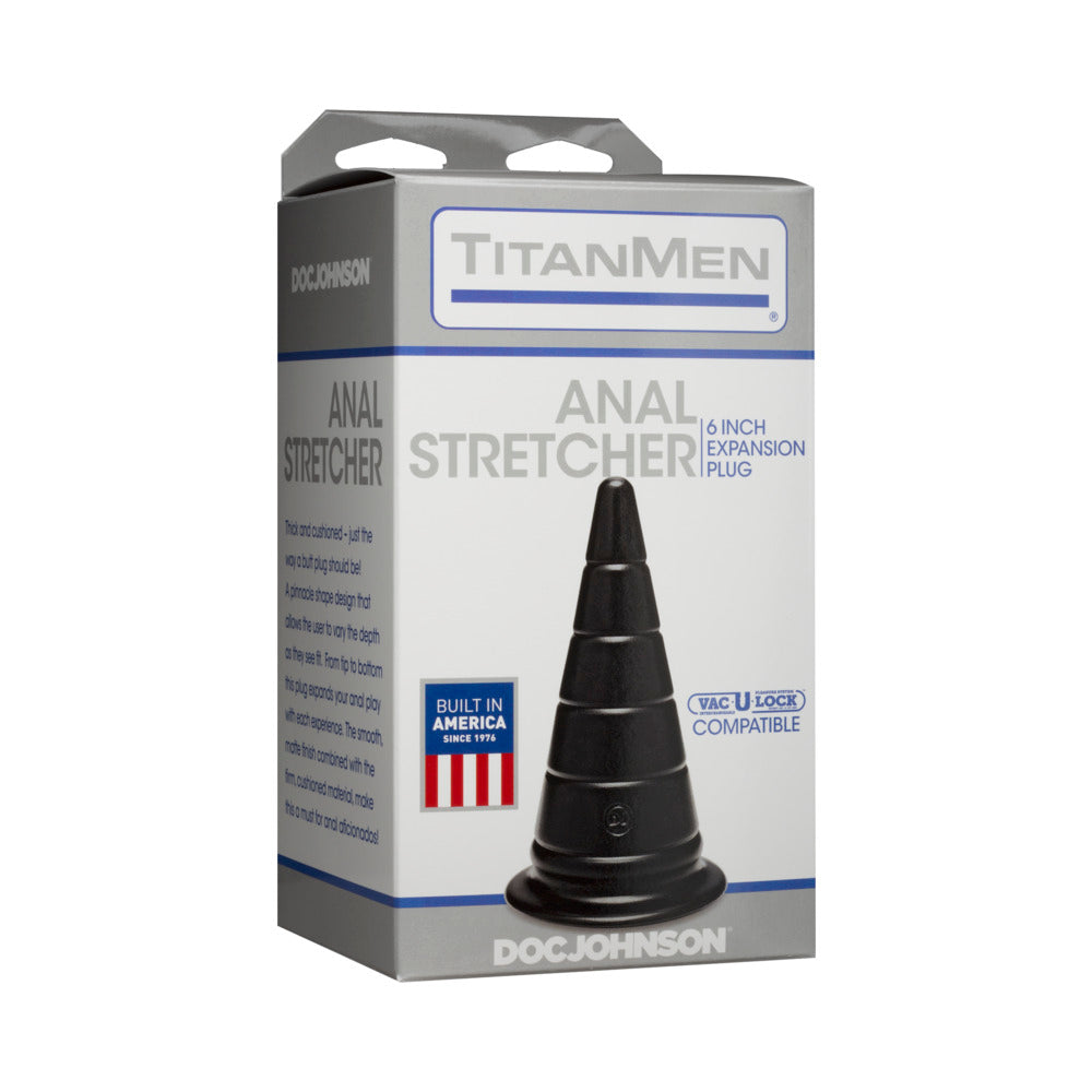 TitanMen - Anal Stretcher - 6 inches Black TitanMen Black 6 Inch Stretcher gray white retail carton three-quarter view