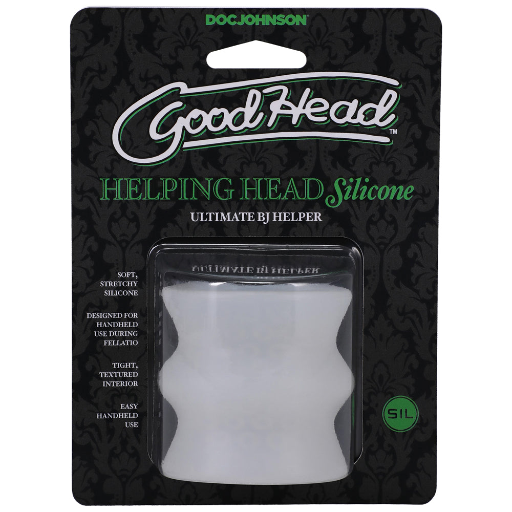GoodHead Helping Head Silicone Ultimate BJ Helper Frost GoodHead Helping Head Frost silicone stroker in package