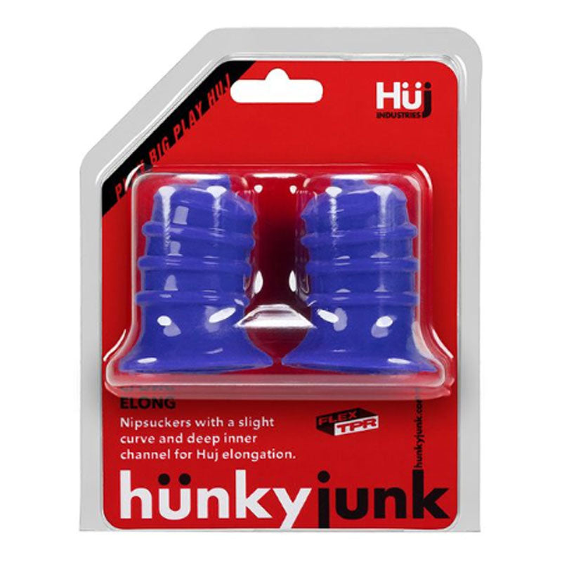 Hunkyjunk ELONG nipsuckers, cobalt Oxballs Hunkyjunk ELONG cobalt blue nipple suckers pair on red card