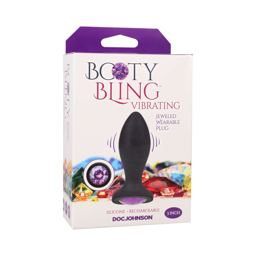 Booty Bling Jeweled Wearable Vibrating Silicone Plug 3 in. Purple Booty Bling Jeweled Wearable Vibrating Silicone Plug 3 in. Purple