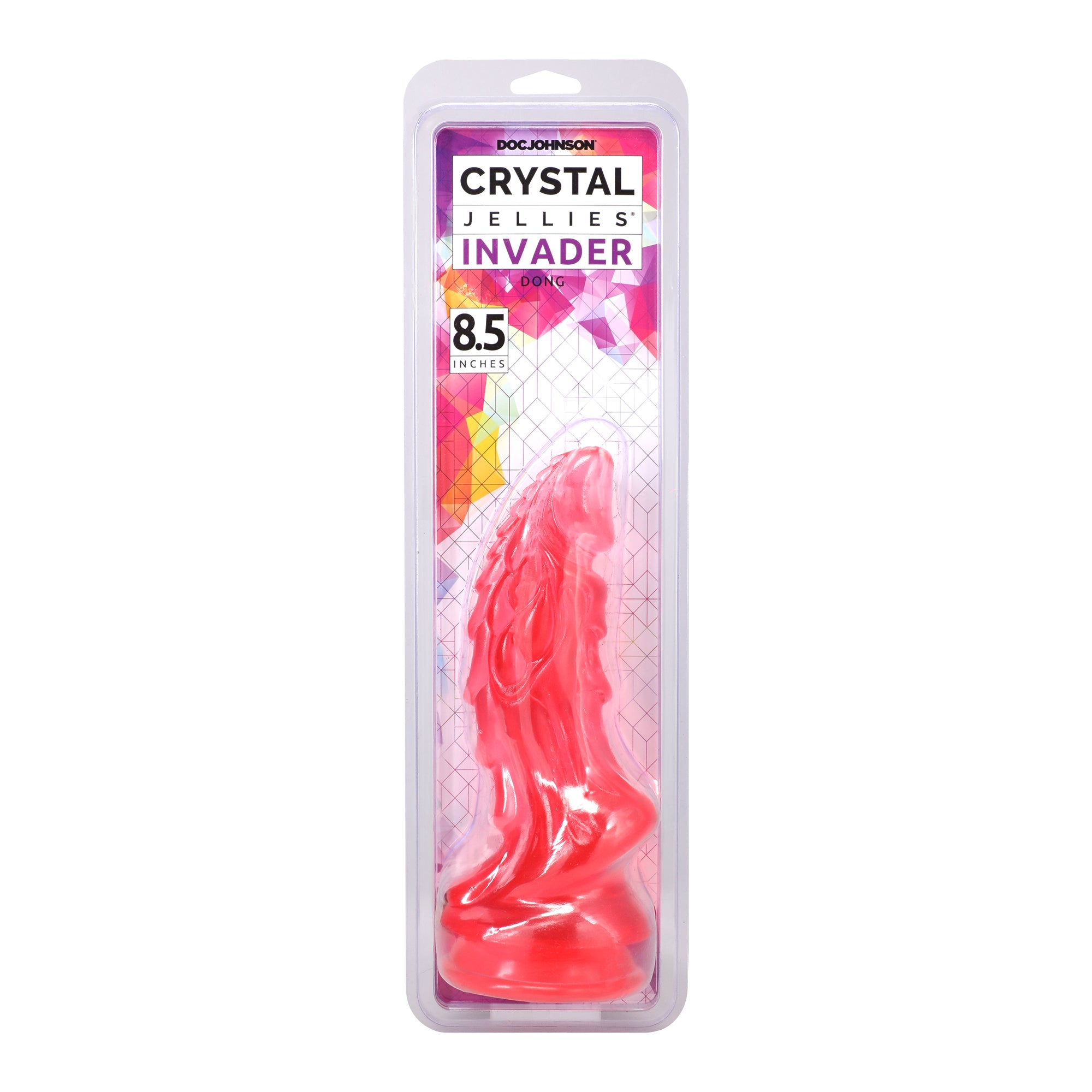 Crystal Jellies Invader 8.5 in. Dildo Pink Light-pink Crystal Jellies Invader 8.5-inch dildo in clear clamshell