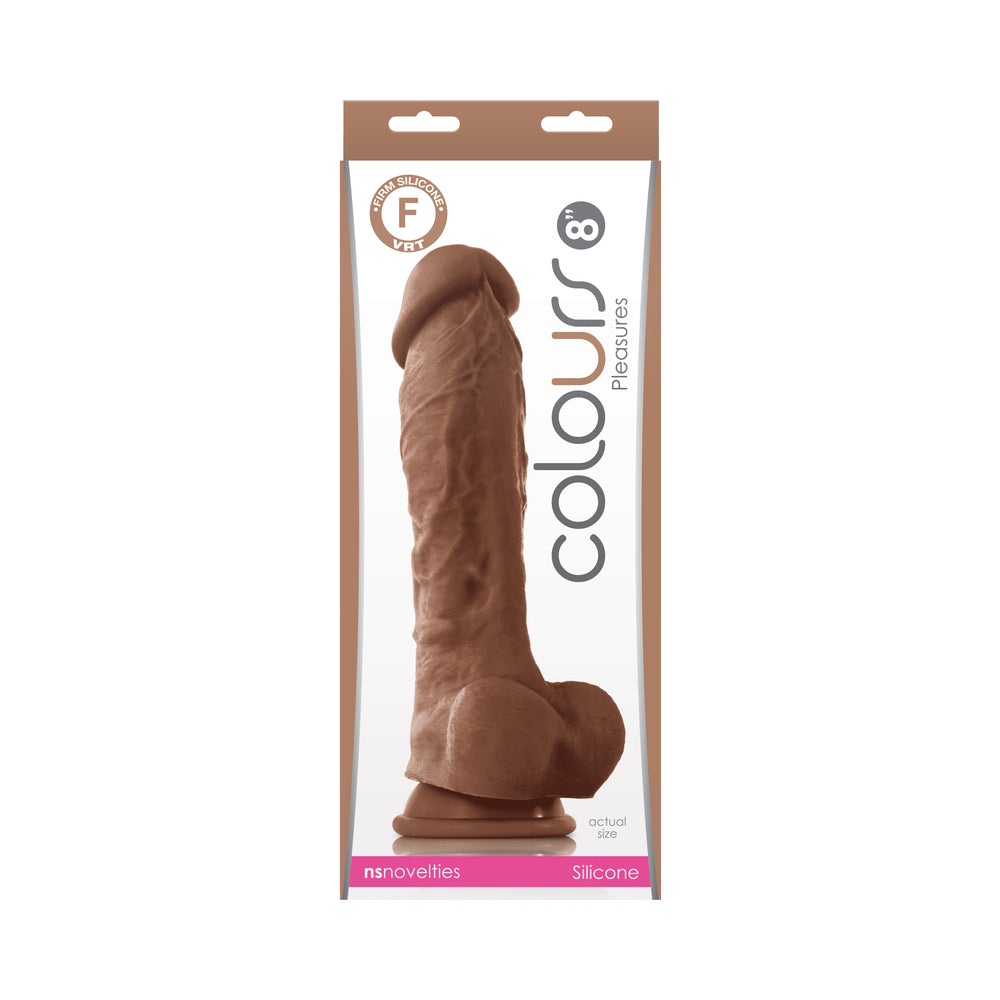 Colours Pleasures 8 in. Dildo Brown Colours Pleasures brown 8-inch dildo tall white-and-brown retail package with long shaft visible