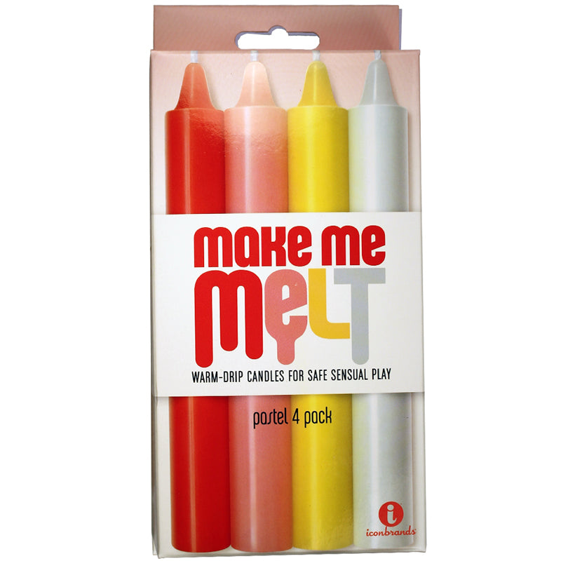 The 9''s, Make Me Melt Sensual Warm-Drip Candles, 4 Pack, Pastel Make Me Melt Pastel Candles 4 Pack four orange pink yellow white candles in clear-front carton