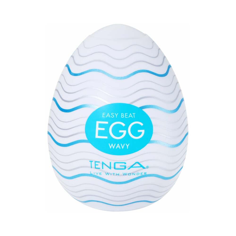 Tenga Egg Wavy White TENGA Egg Wavy package with pale-blue horizontal wave pattern