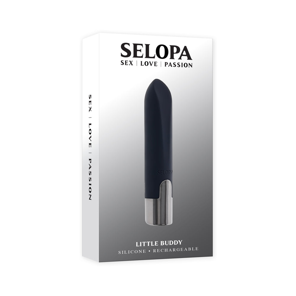 Selopa Little Buddy Black Selopa Little Buddy black bullet vibrator pictured on white retail box