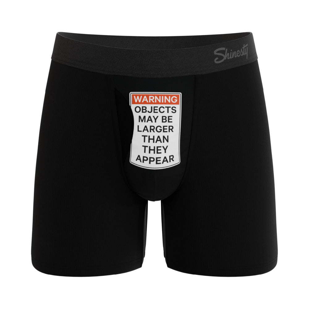 Shinesty The Rear View Size Warning Ball Hammock Pouch Underwear L Front view of Shinesty Rear View size L black warning pouch underwear