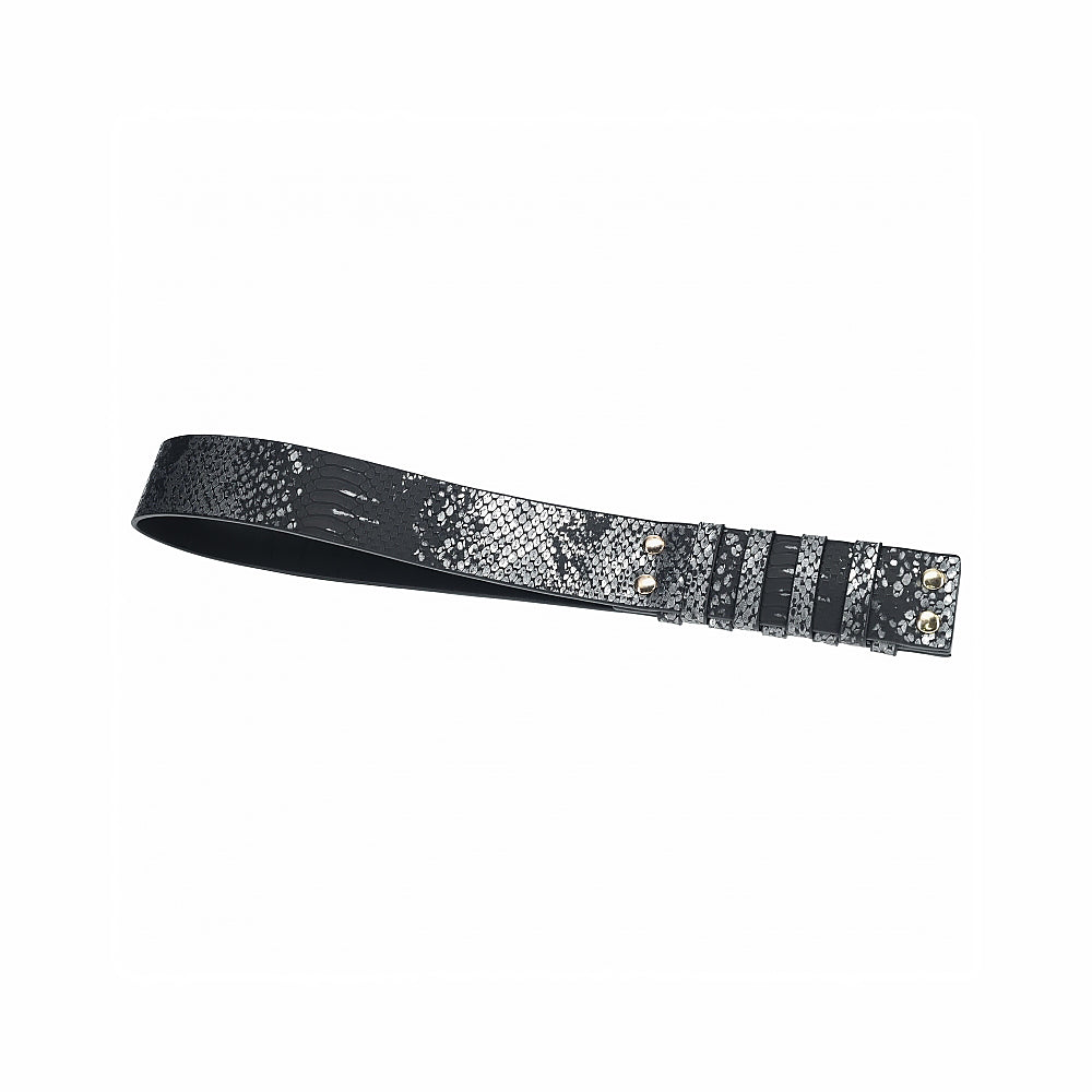 Ouch! International Florence Collection Paddle Black black and silver snakeskin Florence leather paddle with gold studs