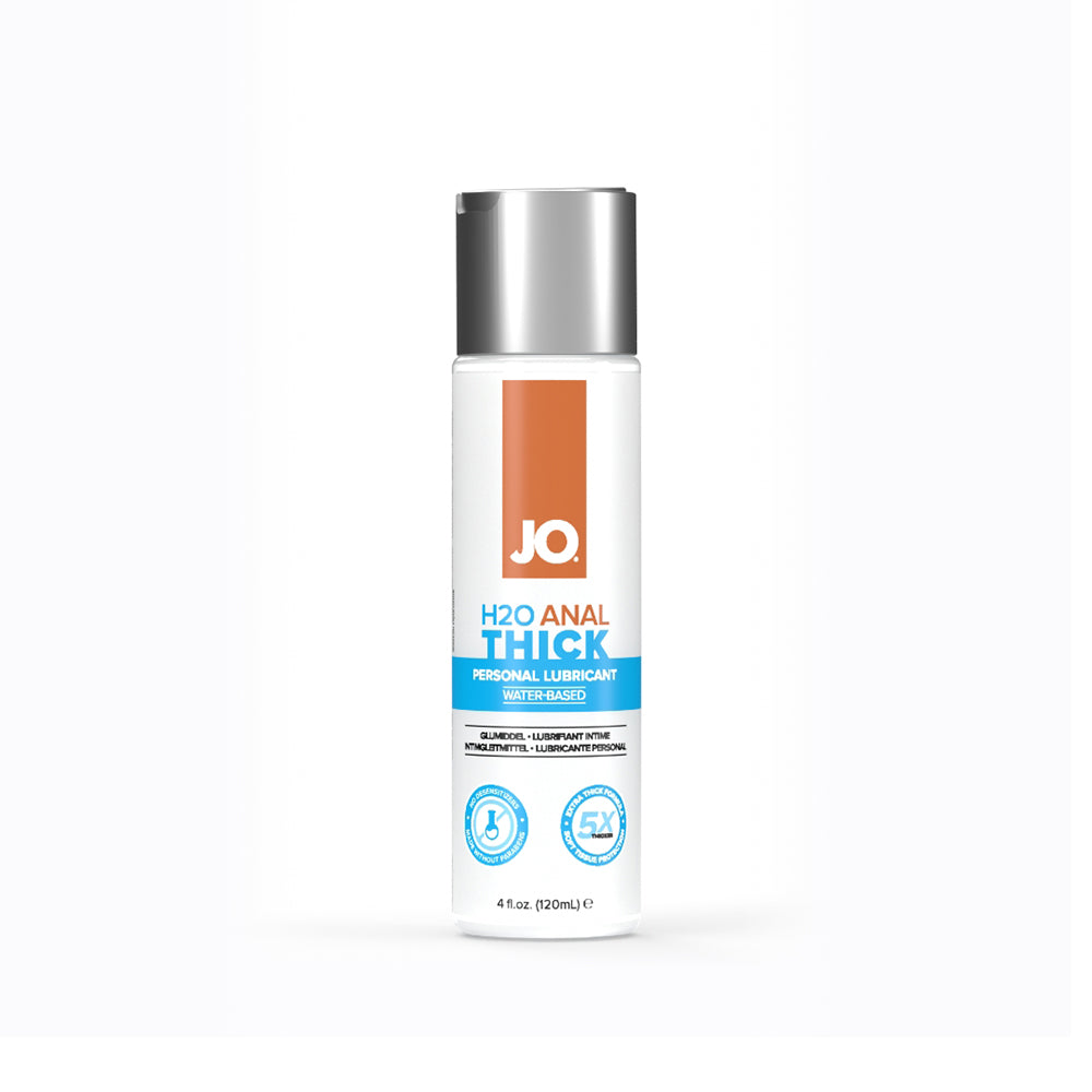 JO H2O Anal Thick Water-Based Lubricant 4 oz. System JO H2O Anal Thick 4 fl oz clear pump bottle with orange and blue label
