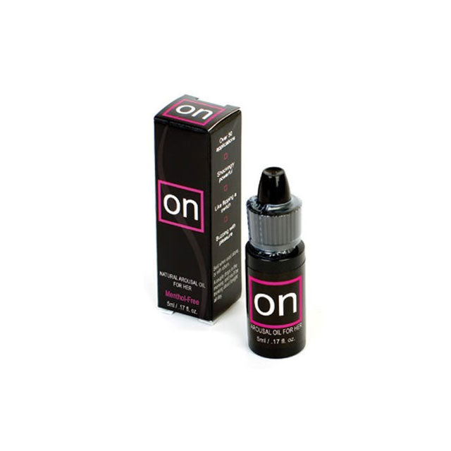 Sensuva ON Arousal Oil Original 5 ml Bottle Sensuva ON Original 5 ml black dropper bottle beside a matching black and pink box