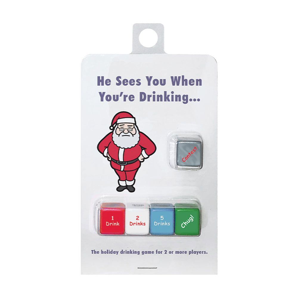 He Sees You When You''re Drinking Santa drinking dice game on white card with multicolor number panel