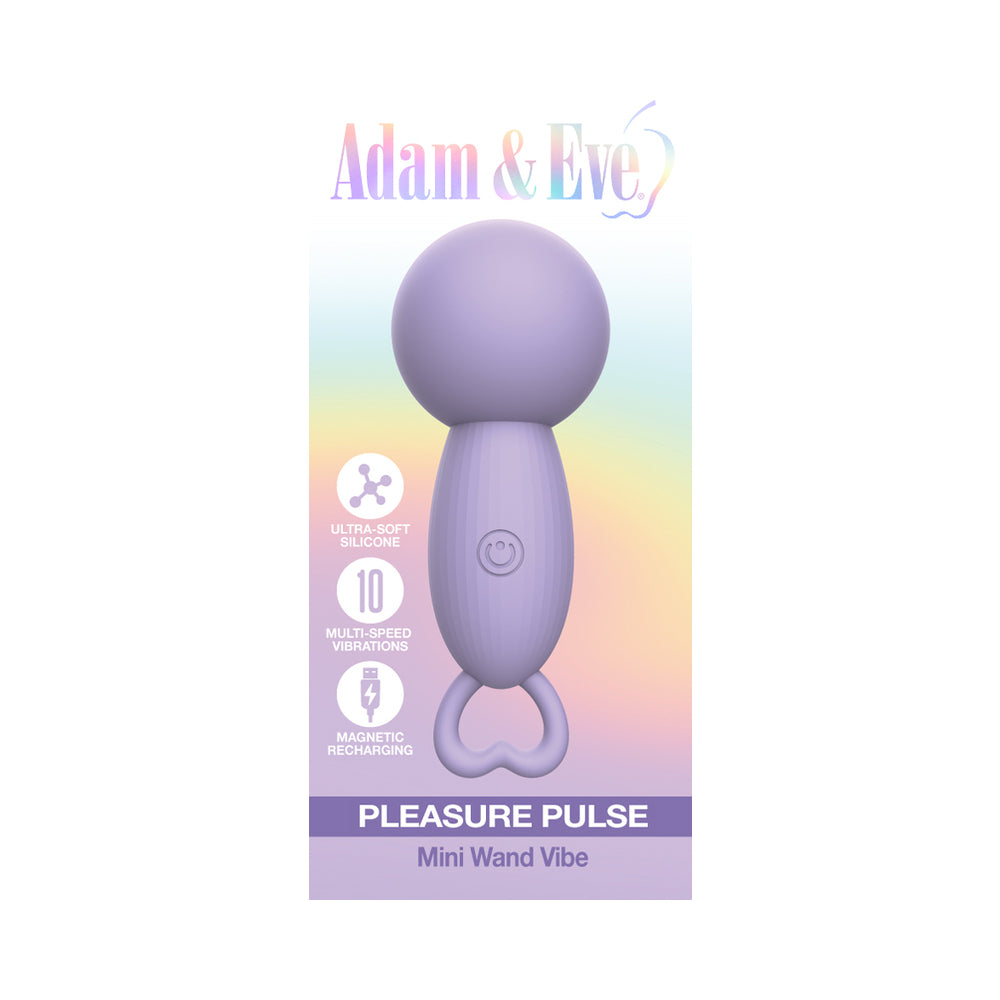 Adam & Eve Pleasure Pulse Mini Wand Vibe Adam and Eve Pleasure Pulse lilac mini wand pastel retail package front