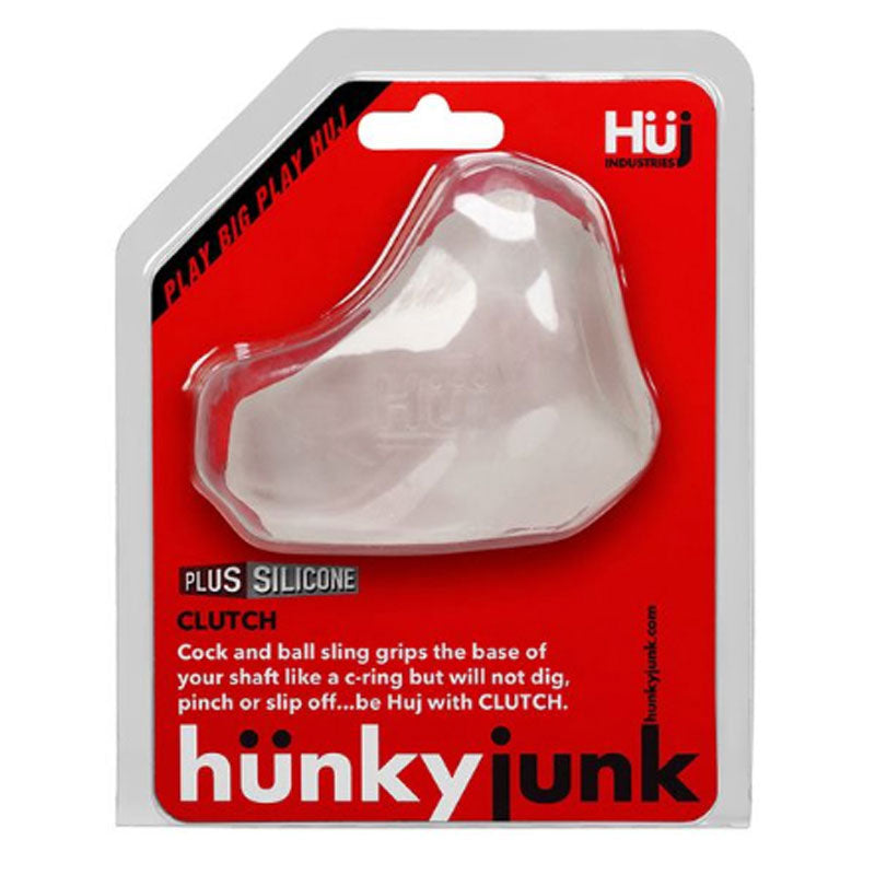 Hunkyjunk CLUTCH cock/ball sling ice Oxballs Hunkyjunk CLUTCH clear cock-and-ball sling on red retail card