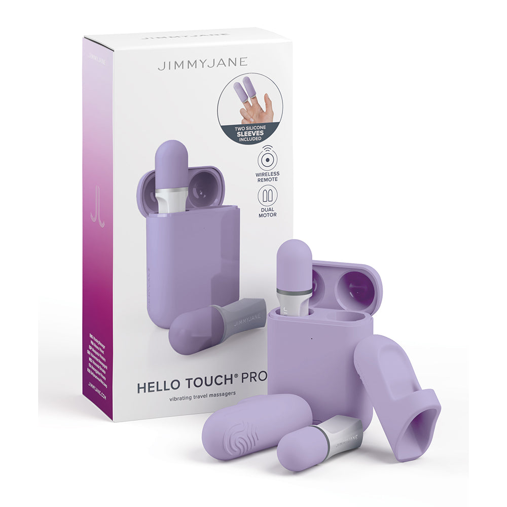 Jimmyjane Hello Touch Pro light purple Hello Touch Pro case with two mini massagers and finger sleeves