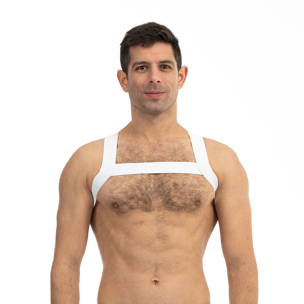 Prowler RED Sports Harness White S/M Front view of Prowler RED S/M white sports harness with chest band