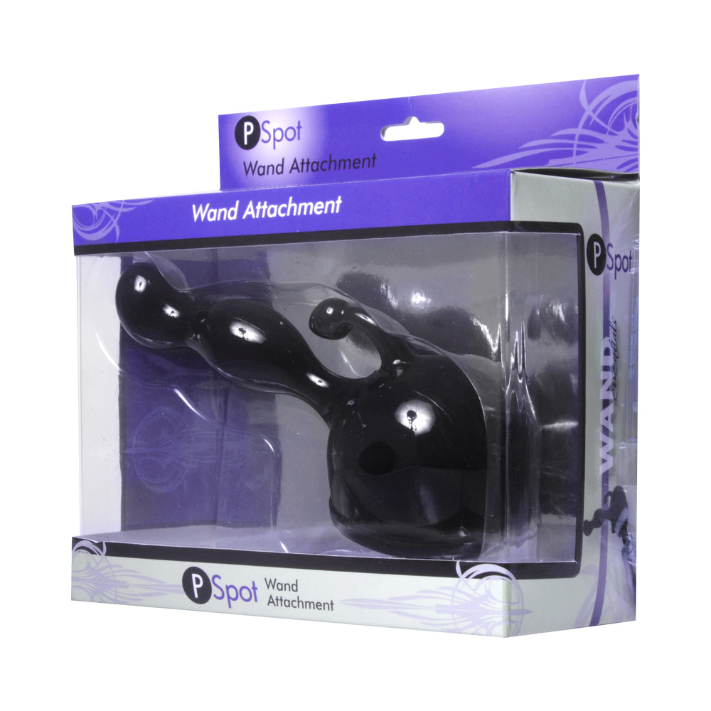 Wand Essentials P-Spot Wand Attachment Black Black XR Brands P-Spot curved wand attachment in purple windowed packaging