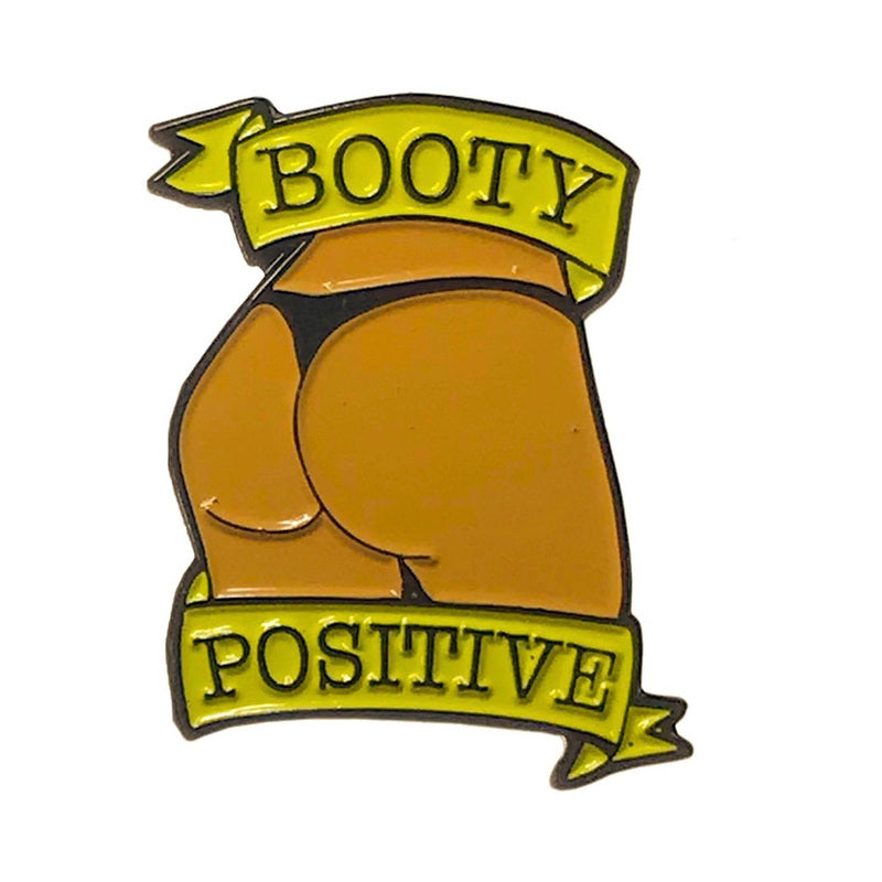 Geeky & Kinky Booty Positive (Caramel) Enamel Pin caramel tan Booty Positive enamel pin with gold banner lettering