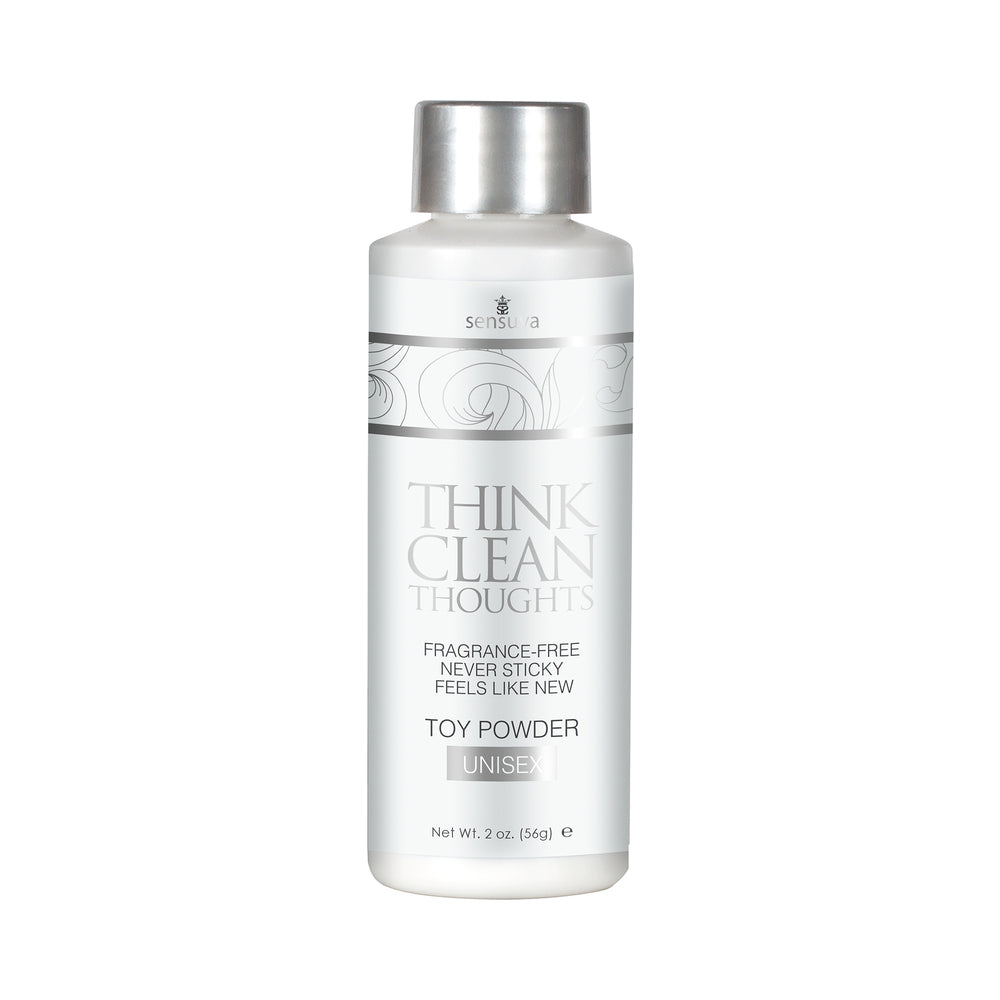 Sensuva Think Clean Thoughts Toy Powder 2 oz. White Sensuva Think Clean Thoughts 2 oz toy powder bottle with silver cap