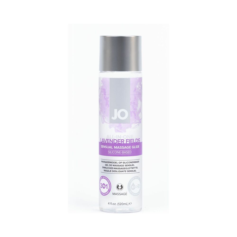 JO All-In-One Sensual Massage Glide Lavender 4 oz. System JO Lavender Fields four-ounce massage glide bottle
